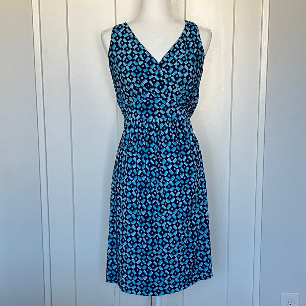 Chaps Blue Midi Sleeveless Dress Empire Waist Stretch Womens XL